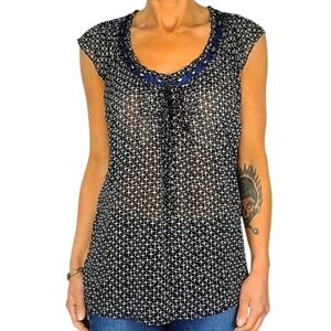 Bisou Bisou Beaded Blouse Size Small Black Grey